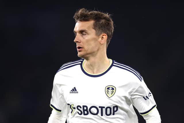LEICESTER, ENGLAND - OCTOBER 20: Diego Llorente of Leeds United during the Premier League match between Leicester City and Leeds United at The King Power Stadium on October 20, 2022 in Leicester, England. (Photo by Alex Pantling/Getty Images)