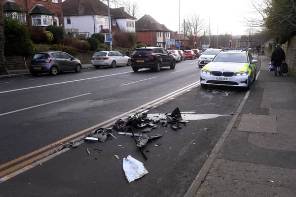 The aftermath of a three-car crash in Harrogate Road, Chapel Allerton, Leeds, that was reported shortly before 7.30am on January 16. Photo: Simon Hulme.