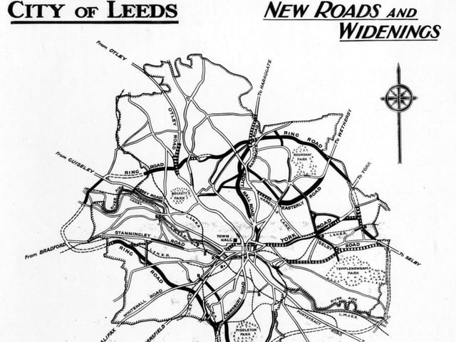 A plan showing new roads and widenings in February 1936.