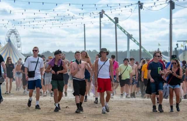 Fans gather at Leeds Festival for day two.