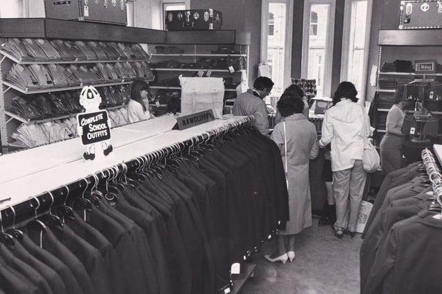It was the city centre shop which clothed generations of school children - Rawcliffe's on Boar Lane pictured in August 1982.