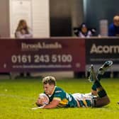 Mackenzie Turner scores for Hunslet in last month's promotion/relegation play-off win at Swinton Lions which secured their place in the Championship for 2025. Picture by Craig Irvine/Hunslet RLFC.