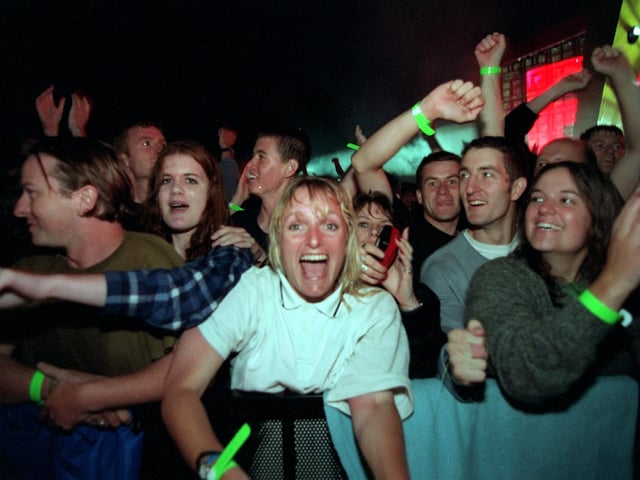 Screaming fans at the U2 concert held in Roundhay Park in August 1997.