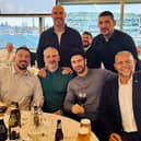 Former players - all of them Grand Final winners - Matt Diskin, Jamie Peacock, Gareth Ellis (standing), Richie Mathers, Chris Clarkson (standing) and Barrie McDermott at the Rhinos Players Association lunch.