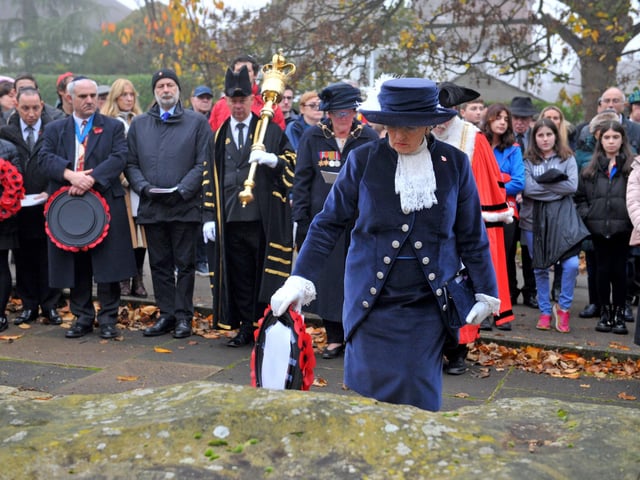 The High Sheriff of West Yorkshire Susan Baker laying a wreath at the Leeds Jewish Community Annual Yahrzeit Memorial Service.