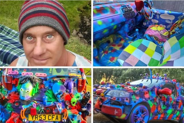 Darren has spent the last two months using items from charity shops including Kirkstall Road's 'Revive' to create the dramatic design for the car.