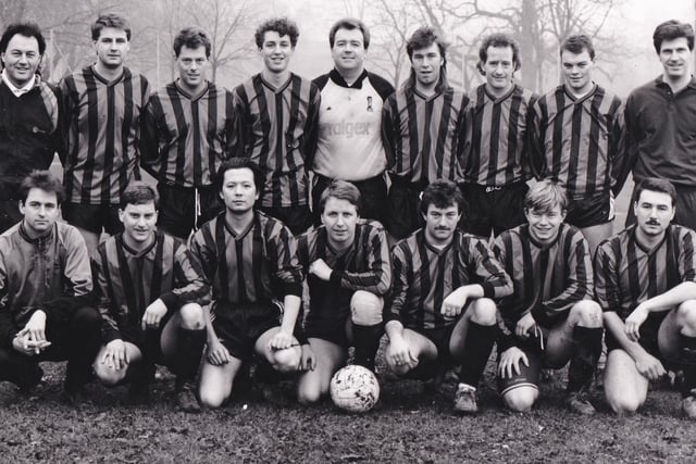Old Globe, who played in Division 3 of the Wakefield Tetley League, pictured in February 1991. Back row, from left are Martin Mulooly (manager), Andy Davies, Mick Hemmingway, James Mulooly, Chris Ledbetter, Adrian Thackray, Ian Rudge, Richard Carter and Gordon Wallis. Front row, from left, are Craig Smith, Dean Largent, David Nam, Neil Scargill, Paul Carter, Alan Haigh and Jon Herbert.
