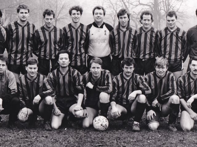 Old Globe, who played in Division 3 of the Wakefield Tetley League, pictured in February 1991. Back row, from left are Martin Mulooly (manager), Andy Davies, Mick Hemmingway, James Mulooly, Chris Ledbetter, Adrian Thackray, Ian Rudge, Richard Carter and Gordon Wallis. Front row, from left, are Craig Smith, Dean Largent, David Nam, Neil Scargill, Paul Carter, Alan Haigh and Jon Herbert.