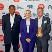 Ramm Mylvaganam and Michael Morgan-Curran of Asclepius Med-Tech with West Yorkshire Mayor Tracy Brabin