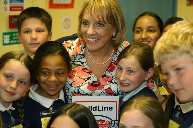 ChildLine founder and chair Esther Rantzen visuted the charity's Yorkshire & North East base in the city centre. She is pictured with pupils from Chapel Allerton Primary School in May 2004.
