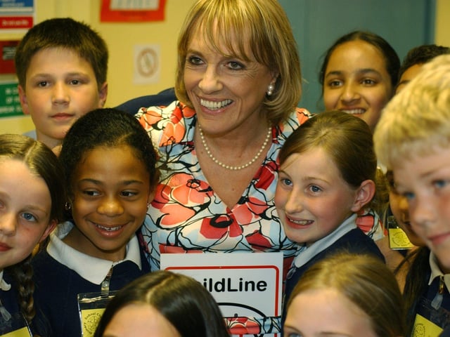 ChildLine founder and chair Esther Rantzen visuted the charity's Yorkshire & North East base in the city centre. She is pictured with pupils from Chapel Allerton Primary School in May 2004.