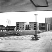 View from Ash Tree Grange, a block of high rise flats on the Swarcliffe estate in 1967. Various examples of council housing are visible including houses, maisonettes and tower blocks. Ash Tree Grange was built to a height of 36 metres on 12 floors in 1965.
