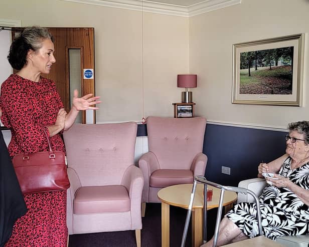 MP for Rotherham, Sarah Champion with Carrie Davies, Home Manager at HC-One’s Silverwood Care Home and resident