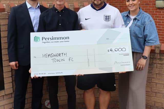 Ben Bowman, West Yorkshire Senior Land Manager, Hesmworth Town FC Commercial Manager Coach Sam Britton, Jason Barker and  Hemsworth Town Council councillor Harriet Saxon