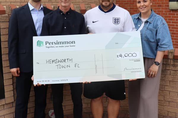 Ben Bowman, West Yorkshire Senior Land Manager, Hesmworth Town FC Commercial Manager Coach Sam Britton, Jason Barker and  Hemsworth Town Council councillor Harriet Saxon