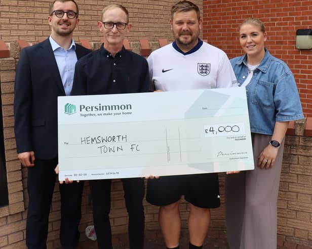 Ben Bowman, West Yorkshire Senior Land Manager, Hesmworth Town FC Commercial Manager Coach Sam Britton, Jason Barker and  Hemsworth Town Council councillor Harriet Saxon
