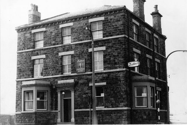 The Prospect Hotel, junction of Church Street and Victoria Road pictured in 1967. Old Dutton's Brewery signs visible on the front and corner of the building. Bed and Breakfast sign in window.