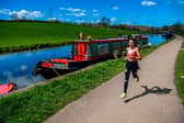 The canal runs from the Aire & Calder Navigation in Leeds to the River Mersey in Liverpool. A wonderful way to work, rest and play. Pictured is Kate Corcoran from Rawdon striding out as she excerises on a beautiful spring day.