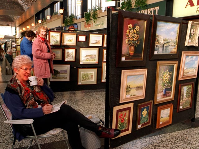 Leeds Painting and Sketching Club staged their spring show with more than 100 paintings on display at the Arndale Centre in Crossgates in March 1997. Pictured is club assistant exhibition secretary Mavis Greenwood enjoying a break.