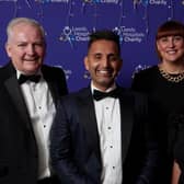 (l-r) Mark Davies, Trustee of Leeds Hospital Charity and director at Think OTB with Dr Amir Khan, Sarah Bloomfield, Sarah Shuck and Jo Waddington at the important fundraiser.