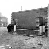 A toilet on Church Street pictured in April 1927. Co-operative society Ltd can be seen on right. On junction with Grove Road.