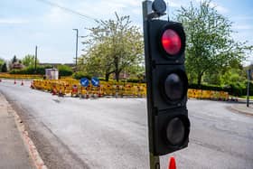 Stock image of temporary traffic lights.
