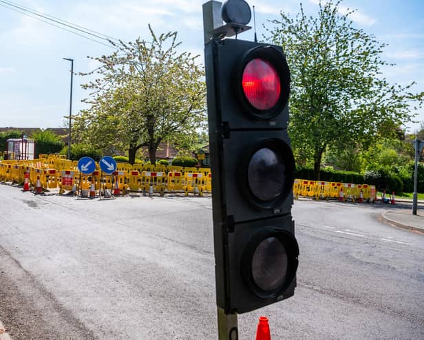 Stock image of temporary traffic lights.
