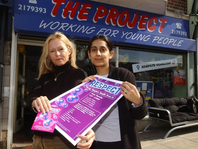 The launch of Respect, a new project to give health advice to teenagers in Beeston in May 2003. Pictured is social worker Kathy Finnerty and information support worker Sarb Bhabra.