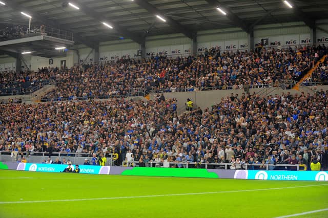 A packed AMT Headingley South Stand at Leeds Rhinos' game against Wigan Warriors.