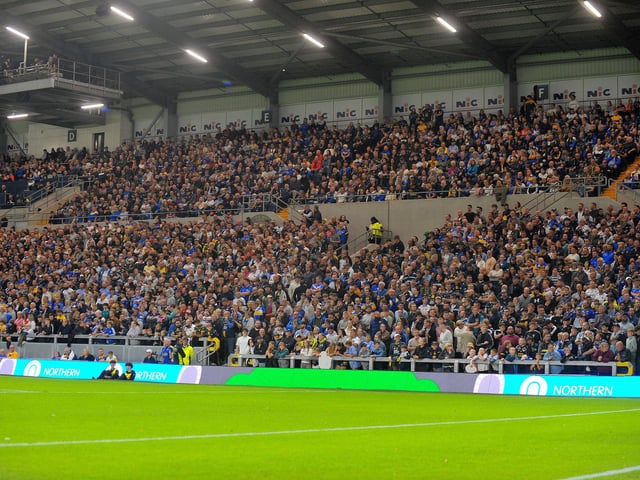 A packed AMT Headingley South Stand at Leeds Rhinos' game against Wigan Warriors.