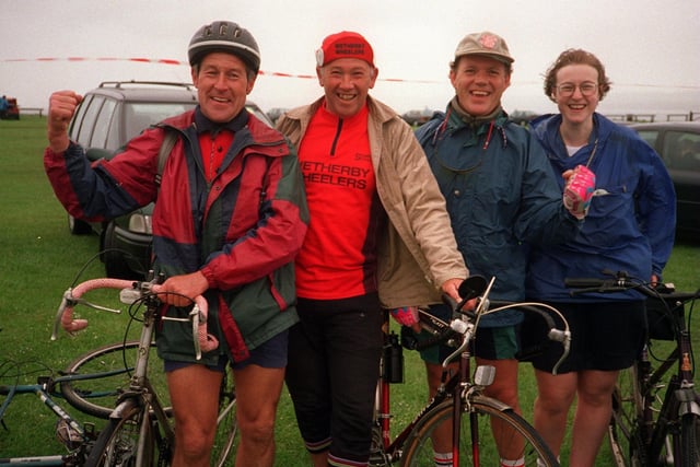 Happy to be at Filey after the Great Yorkshire Bike Ride is this group of four cyclists from Thorner.  They were  all neighbours, from left, are Barry Clarkson, Steve Healey, Richard Eshelby and Dawn Clarkson.
