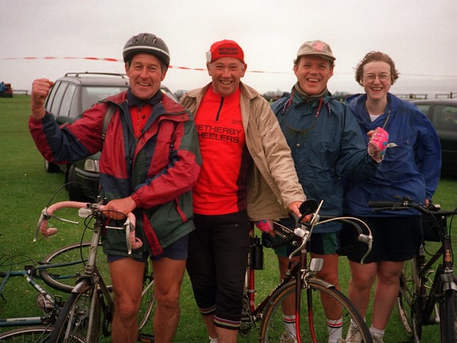 Happy to be at Filey after the Great Yorkshire Bike Ride is this group of four cyclists from Thorner.  They were  all neighbours, from left, are Barry Clarkson, Steve Healey, Richard Eshelby and Dawn Clarkson.