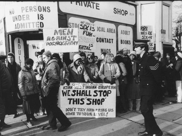 December 1980 and angry pickets demonstrate against a new Leeds 'sex shop' in Chapeltown.