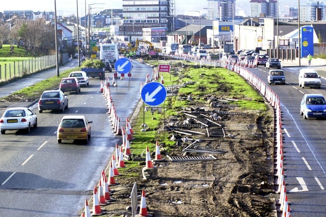 Construction work on the A64 towards Leeds city centre, for a new planned guided bus lane. Pictured on January 10, 2001.