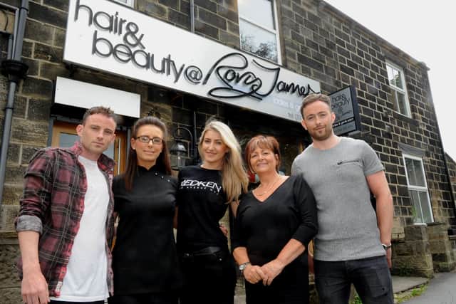 Rory McPhee, right, with staff from his Rory James salon in Horsforth in 2015