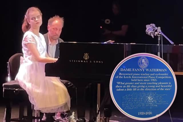 The unveiling of a plaque for Dame Fanny Waterman at the Carriageworks in Leeds featured a performance by special guest Lucy Illingworth, star of the Channel 4 programme “The Piano”.