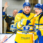 BACK OF THE NET: Liam Peyton and Jordan Griffin both found the net as Leeds Knights staged a come-from-behind 5-4 win at champions Swindon Wildcats on Saturday. Picture: Kev Bland/Knights Media.