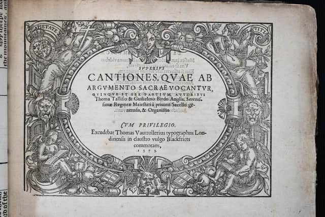 The title page of York Minster’s copy of Thomas Tallis & William Byrd’s ‘Cantiones Sacrae’ (1575)