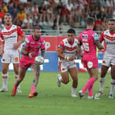 Zak Hardaker offloads during the win at Catalans. Picture by Manuel Blondeau/SWpix.com.