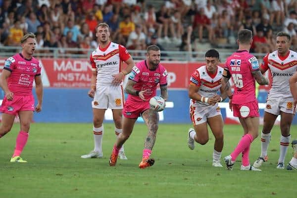 Zak Hardaker offloads during the win at Catalans. Picture by Manuel Blondeau/SWpix.com.