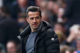 LONDON, ENGLAND - APRIL 22: Marco Silva, Manager of Fulham, looks on during the Premier League match between Fulham FC and Leeds United at Craven Cottage on April 22, 2023 in London, England. (Photo by Clive Rose/Getty Images)