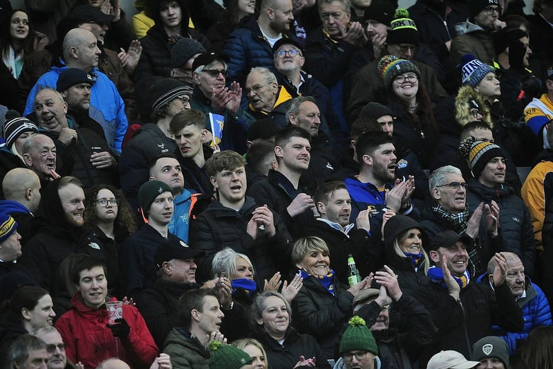 These fans in a packed South Stand enjoyed Leeds Rhinos' victory over last year's Grand Final runners-up, Catalans Dragons.