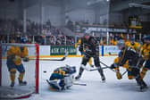 NOT THIS TIME: Emil Svec comes close to scoring for Hull Seahawks against Leeds Knights on Sunday night. He would later score the overtime winner to seal a 4-3 victory at Hull Ice Arena. Picture: Kim Elliot/Seahawks Media