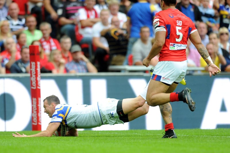 The Rhinos half-back, now assistant-coach at Hull KR, scored their second try.