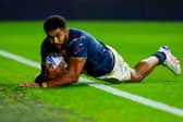 Kallum Watkins' try for Leeds Rhinos was too little, too late as Hull FC left AMT Headingley with an 18-12 win. Picture by Allan McKenzie/SWpix.com.