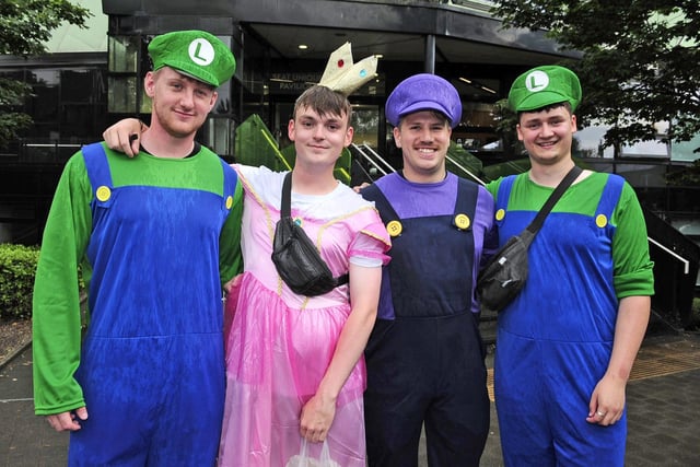 Fans dressed as Luigi from Super Mario Bros at England v Australia Test at Headingley.