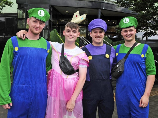 Fans dressed as Luigi from Super Mario Bros at England v Australia Test at Headingley.