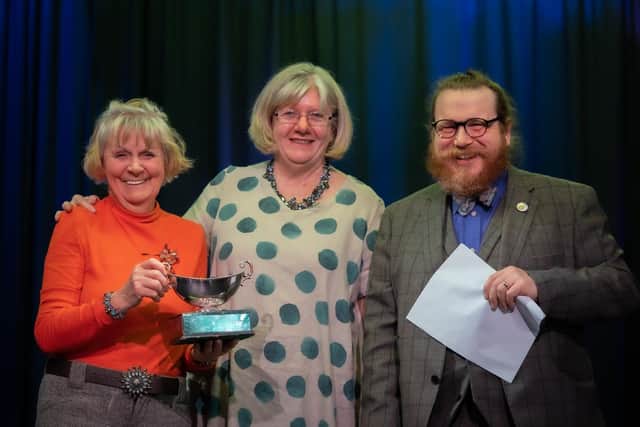 Sandra Smallwood of Woodlands Drama Group receiving the best actress trophy last year