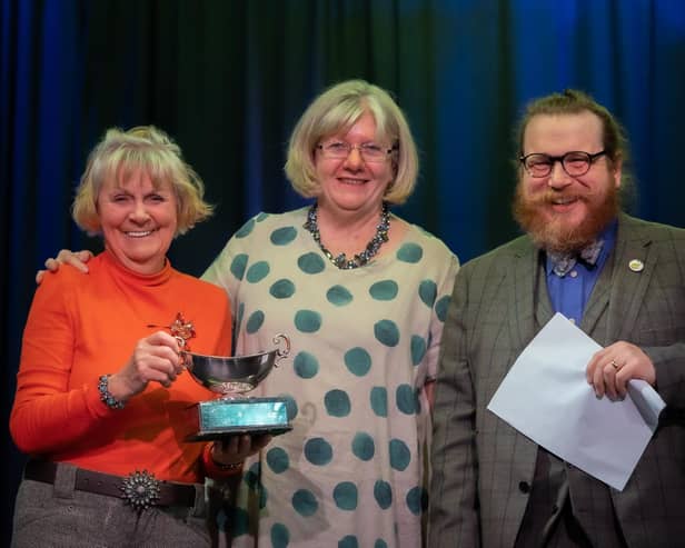 Sandra Smallwood of Woodlands Drama Group receiving the best actress trophy last year