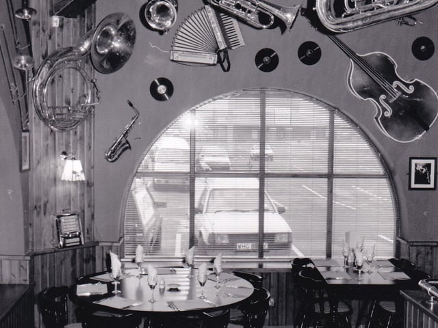 The moment you stepped though the doorway to be greeted by a life size model of a shoeshine boy, you knew you were in for a different style of all American eating experience at the Liberty Street restaurant at Crown Point Retail Park. Pictured in April 1990.